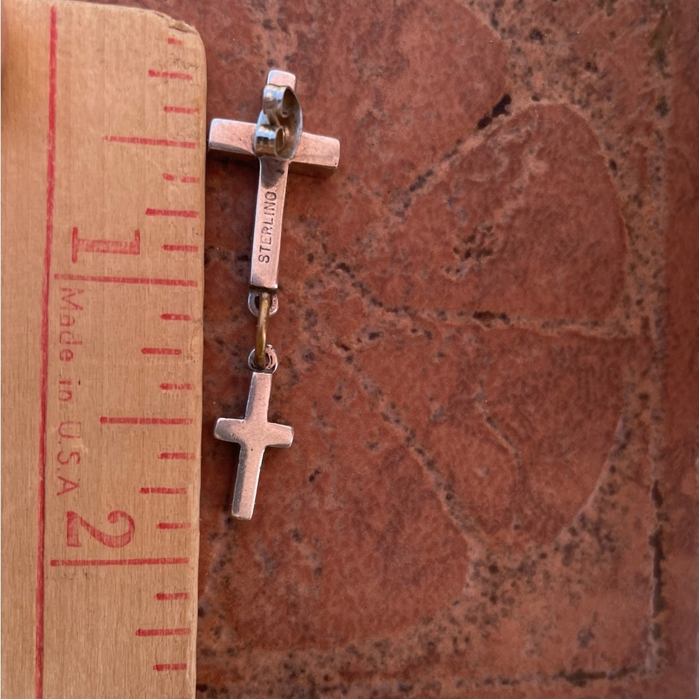 Sterling Silver Pierced Dangle Cross Earring - Picture 6 of 9